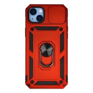 iPhone 14 Plus Kılıf Pars Lens Yüzüklü Silikon - Kırmızı