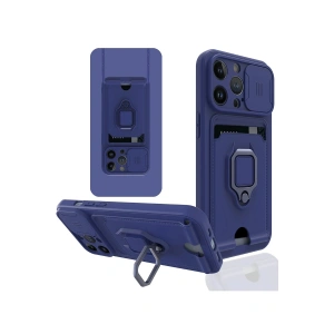 iPhone 14 Pro Max Kılıf Zuma Kartvizitli Yüzüklü Silikon - Lacivert