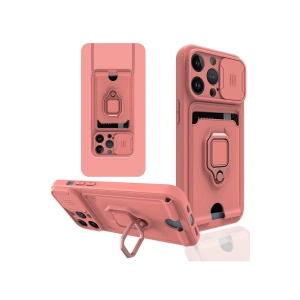 iPhone 14 Pro Max Kılıf Zuma Kartvizitli Yüzüklü Silikon - Pembe