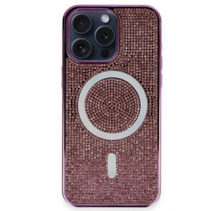 iPhone 15 Pro Kılıf Diamond Magsafe Kapak - Derin Mor