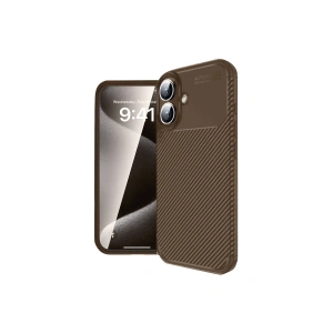 iPhone 16 Kılıf Auto Focus Karbon Kapak - Kahverengi