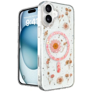 iPhone 16 Kılıf Daisy Simli Magsafe Kapak - Pembe