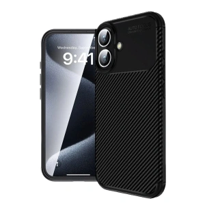 iPhone 16 Plus Kılıf Auto Focus Karbon Kapak - Siyah