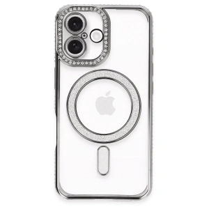 iPhone 16 Plus Kılıf Joke Simli Magneticsafe Kılıf - Gri