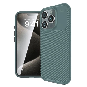 iPhone 16 Pro Kılıf Auto Focus Karbon Kapak - Koyu Yeşil