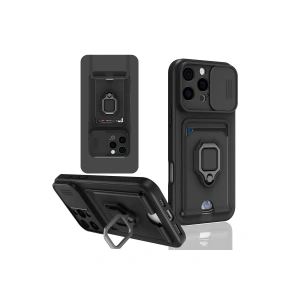 iPhone 16 Pro Kılıf Zuma Kartvizitli Yüzüklü Silikon - Siyah