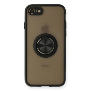 iPhone 7 Kılıf Montreal Yüzüklü Silikon Kapak - Siyah