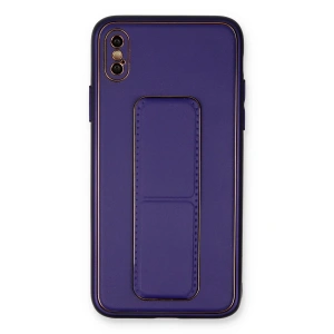 iPhone X Kılıf Coco Deri Standlı Kapak - Mor