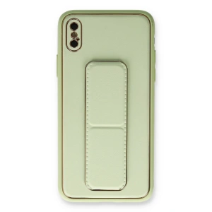 iPhone X Kılıf Coco Deri Standlı Kapak - Su Yeşili