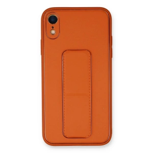 iPhone XR Kılıf Coco Deri Standlı Kapak - Turuncu