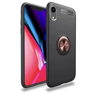 iPhone XR Kılıf Range Yüzüklü Silikon - Siyah-Gold