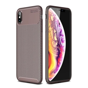 iPhone XS Max Kılıf Auto Focus Karbon Kapak - Kahverengi