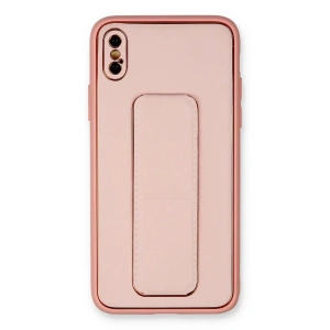 iPhone XS Max Kılıf Coco Deri Standlı Kapak - Pembe