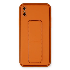 iPhone XS Max Kılıf Coco Deri Standlı Kapak - Turuncu