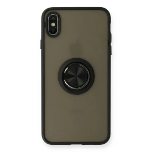 iPhone XS Max Kılıf Montreal Yüzüklü Silikon Kapak - Siyah