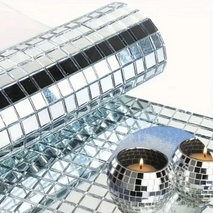 Kare Silver Cam Mozaik Fayans Çıkartmaları El İşi Kare Cam Fayans Kendinden Yapışkanlı Aynalı Dekor Panel 30x30 Cm