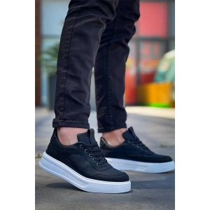Kb-006 Kuback Siyah Cilt Yüksek Taban Bağcıklı Günlük Erkek Ayakkabı