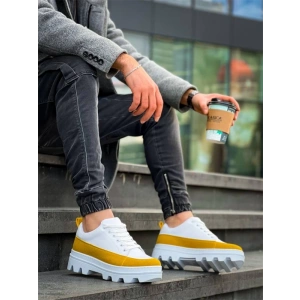 KB-056 Kuback Beyaz Sarı Detaylı Beyaz Yüksek Taban Günlük Spor Ayakkabı