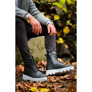 Kb-0993 Kuback Siyah Cilt Beyaz Yüksek Taban Postal Bot