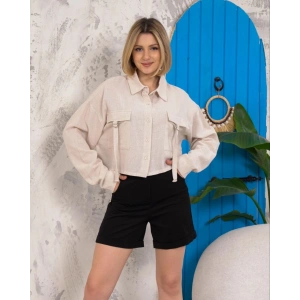 Kemer cepli keten crop gömlek krem s255350