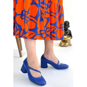 Kier Mavi Cilt Topuklu Ayakkabı