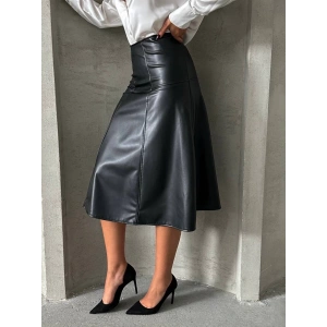 Komple parçalı deri etek siyah h26441