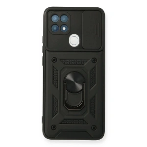 Oppo A15 Kılıf Pars Lens Yüzüklü Silikon - Siyah