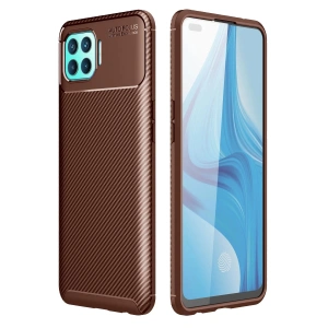 Oppo Reno 4 Lite Kılıf Auto Focus Karbon Kapak - Kahverengi