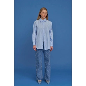 Oversıze Çizgili Kadın Gömlek