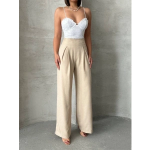 Pileli keten pantolon s255046