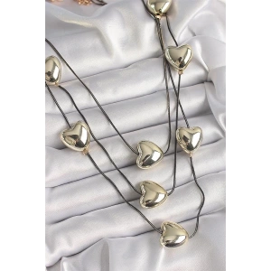 Pirinç Füme Renk Zincir 3D Gold Renk Kalp Model Kadın Kolye