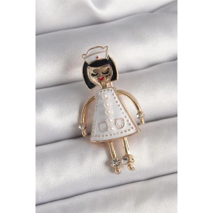 Pirinç Gold Renk Hemşire Model İnci Zirkon Taş Detay Kadın Broş