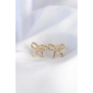 Pirinç Gold Renk Minimal Fiyonk Küpe