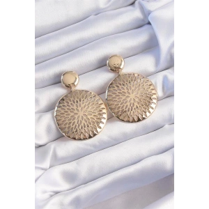 Pirinç Gold Renk Oval İşlemeli Küpe