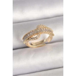 Pirinç Gold Renk Su Yolu Zirkon Taşlı Ayarlanabilir Model Kadın Yüzük