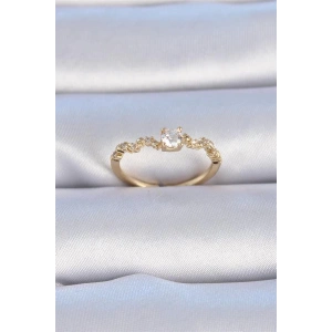 Pirinç Gold Renk Tek Taş Model Zirkon Taşlı Kadın Yüzük