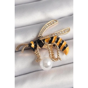 Pirinç Gold Renk Zirkon Taş Detaylı Arı Model Kadın Broş
