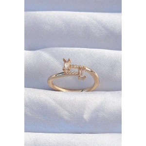 Pirinç Gold Renk Zirkon Taşlı Geometrik Ayarlanabilir Yüzük