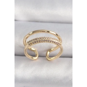 Pirinç Gold Renk Zirkon Taşlı Kadın Yüzük