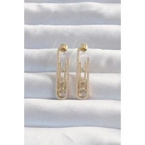 Pirinç Gold Renk Zirkon Taşlı Messika Küpe