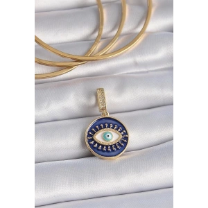 Pirinç Gold Renk Zirkon Taşlı Nazar Boncuk Detaylı Göz İşlemeli Ajda Charm