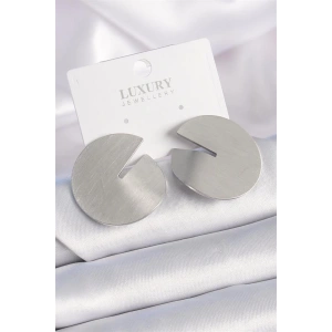 Pirinç Gümüş Renk Daire Plaka Model Kadın Küpe