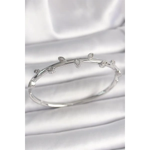 Pirinç Gümüş Renk Damla Zirkon Taşlı Kadın Kelepçe