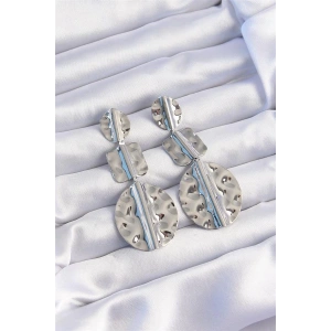 Pirinç Gümüş Renk Geometrik Ezme Plaka Küpe