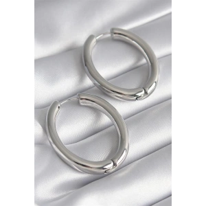 Pirinç Gümüş Renk Halka Model Kadın Küpe