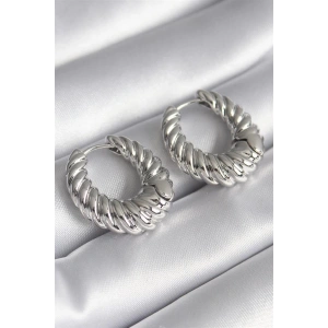 Pirinç Gümüş Renk Halka Sarmal Model Kadın Küpe