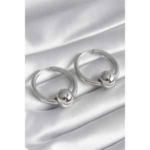 Pirinç Gümüş Renk Halka Top Model Kadın Küpe