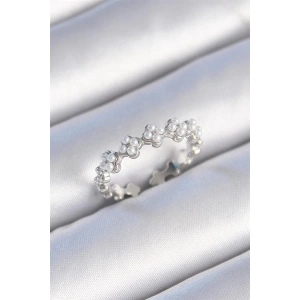 Pirinç Gümüş Renk İncili Yonca Model Kadın Yüzük