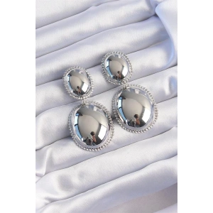 Pirinç Gümüş Renk İri Bombeli İşlemeli Küpe