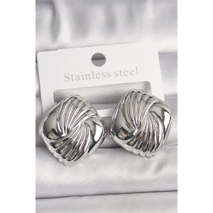 Pirinç Gümüş Renk İşlemeli Kare Model Kadın Küpe